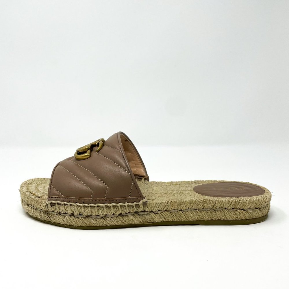 SOLD Gucci Marmont GG Espadrille Sandals Matelasse Brown Quilted Flat Sz 37 US 7 - Picture 5 of 13